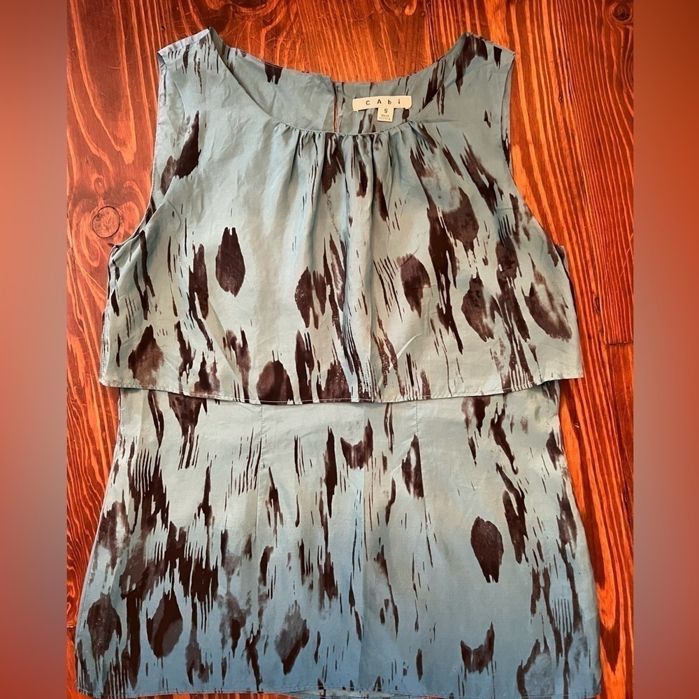 CABI Silk Layer Tank Top blouse Turquoise Abstract - Picture 5 of 5